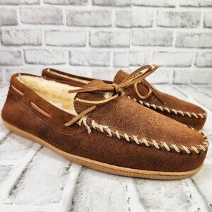Minnetonka Moccasin Hard Sole Slipper Men Sz 14 Suede Slip On Loafer Comfort